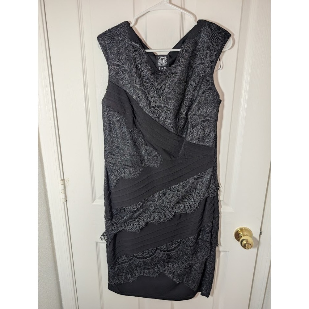 Jax Lace Dress Party Cocktail Sleeveless Tiered Black Dress Size 12